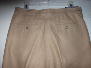 Murano Baird McNutt Taupe Linen Single Pleat Trousers Pants