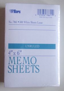 Memo Pad Sheet Tops Pack of 500 White 4X6