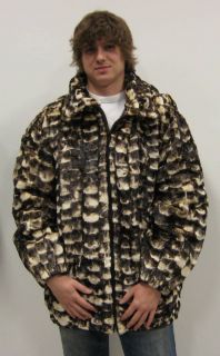 NEW Mens Black and White Mink Sections Parka. The hood is detachable.