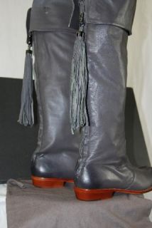 Womens 9 Mea Shadow Noa Tall Cuffed Leather Riding Boot w Tassel Zip
