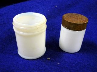 Vintage 2 White Milk Glass Mentholatum and Faoen Jars 1 Metal Lid Cap