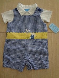 Ellemenno Baby Boy Size 18 Months Blue Bunny Seersucker Romper Outfit