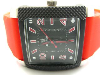 Mens Aviator Sports Quartz Watch With Red Hands & Numbers, Orange