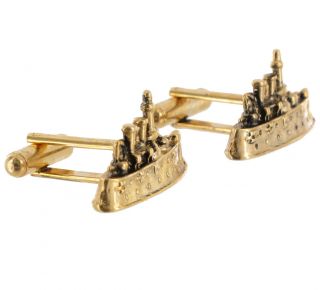 New Mens Yellow Gold Plated Cufflinks Nautical SHIP Boat Made in USA
