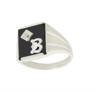Mens 0 925 Sterling Silver Black Onyx 1 2pt Diamond Initial Solid