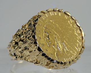 Dollar Indian Head Half Eagle Gold Coin 14k Mens Nugget Ring