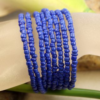 Gorgeous Blue Seed Beads Memory Wire Cuff Bracelet Free