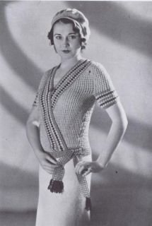 Vintage Knitting Crochet Patterns 1930s Fishnet Surplice Sweaters Bags