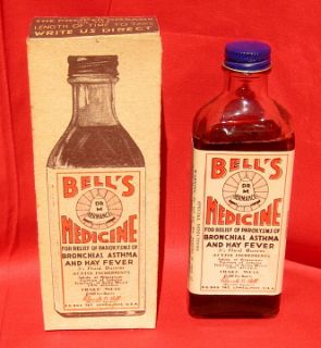 Bells Medicine Bottle with Perfect Label and Perfect Box 1920s for