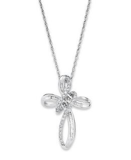 Diamond Necklace, Sterling Silver Diamond Double Cross Pendant (1/3 ct
