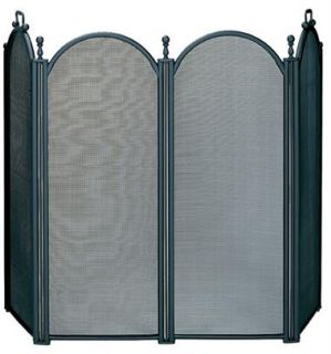 Large Black Four Fold Fireplace Screen with Woven Mesh s 3650