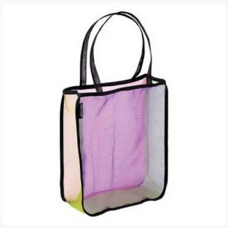 Color Block Mesh Tote Reusable Rainbow Shopping Bag New