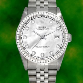 Rolex Mens Datejust Diamond Bezel SS Stainless Steel Jubilee White