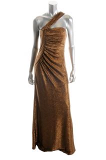 David Meister New Bronze Metallic One Shoulder Gown Formal Dress 8