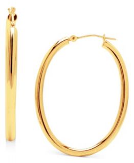 14k Gold Earrings, Polished and Textured Oval Twist Hoop Earrings