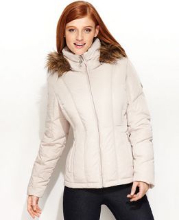 Calvin Klein Coat, Faux Fur Trim Hooded Quilted Puffer   Womens Coats