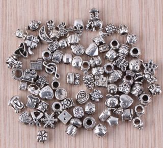 Mixed Tibet Silver European Charms Big Hole Beads Fit Bracelets