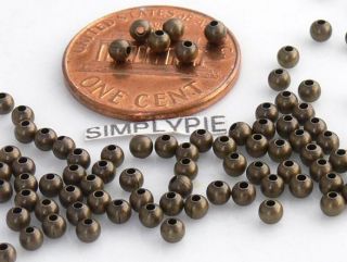 3mm Round Antiqued Brass Metal Beads 100