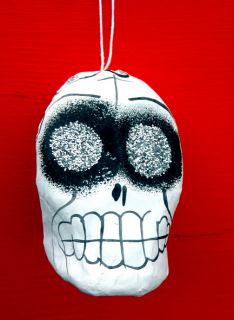 Mexican Day of The Dead Paper Mache Glittery Calavera Sugar Skull
