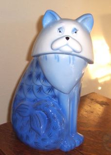 Mermaid Cat Cookie Jar NIB Discontinued Blue White