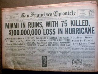 newspapers GREAT FLORIDA HURRICANE strikes MIAMI costliest in US