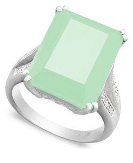 Sterling Silver Ring, Light Green Agate and Diamond Accent Rectangle