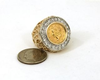 Vintage 14k 22K Gold Diamonds Coin Band Ring
