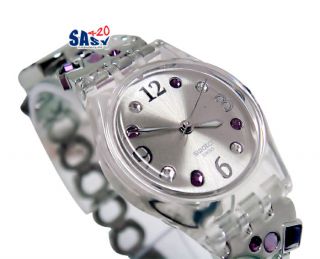 Swatch LK323G menthol tone purple silver metal strap silver dial women