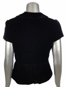David Meister Womens 3 Button Black Velvet Short Sleeve Blazer Jacket