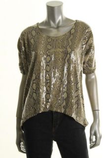 Michael Kors New Green Sequined Front Printed Scoop Neck Casual Top