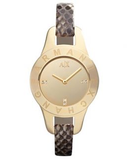 Armani Exchange Watch, Womens Brown Python Stamped Leather Strap