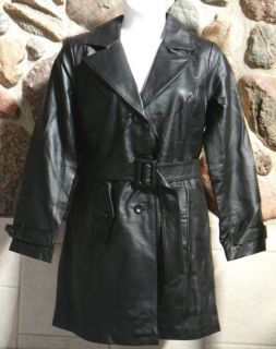 New Centigrade Leather Trench Coat Jacket with Belt Black $207 Medium