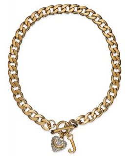 Juicy Couture Necklace, Gold Tone Pave Heart Starter Collar Necklace