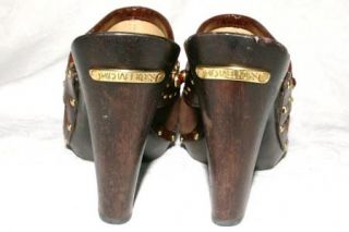 Michael Kors Brown Suede Wood Heel Clogs Mules Womens 7 5 M