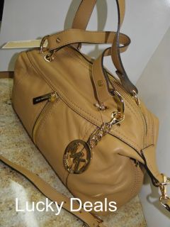 Michael Kors Moxley Large Shoulder Satchel Handbag Bag Leather Tan New