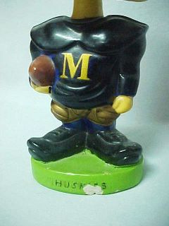 Rare old Michigan Tech Huskies football player bobblehead nodder, made