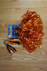 Metallic Orange Pom Poms Halloween Korker Ponytail Holder Hairbow
