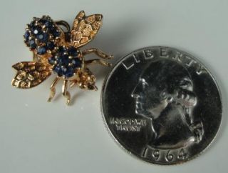Vintage 14k Yellow Gold Blue Sapphire Bumble Bee Bug Insect Pin Brooch