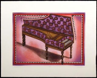 Cortin Harpsichord Hand Signed Color Etching Musical Instrument