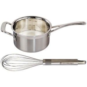 LE CREUSET 1.5 qt Stainless Steel Open Saucepan with 8 inch Whisk