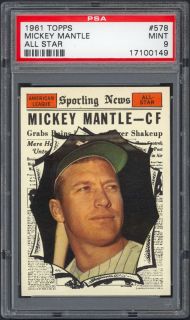 1961 Topps 578 Mickey Mantle All Star PSA 9 Mint