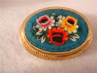 Vintage Micro Mosaic Glass Brooch Pin Italy Floral 1 1 2 in WOW
