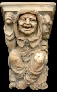 Mythical Gothic Medieval Old Monk Happy Dwarf Wall Sculpture Bracket