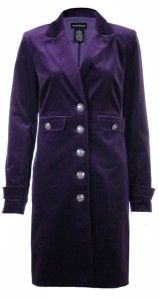 Sutton Studio Womens Purple 14W Long Velvet Military Jacket Coat