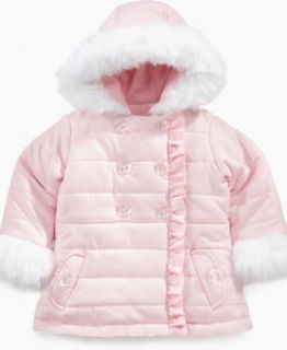 KC Collections Baby Jacket, Baby Girls Faux Fur Trimmed Puffer Jacket