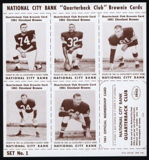 1961 National City Bank Cleveland Browns Complete Set