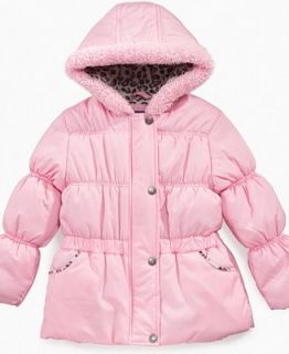 Pink Platinum Kids Jacket, Little Girls Leopard Print Puffer Coat