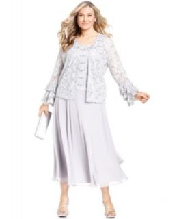 Jessica Howard Plus Size Dress and Jacket, Sleeveless Lace Sequin