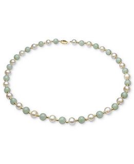 14k Gold Necklace, Cultured Freshwater Pearl and Jade   Jewelry