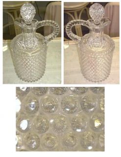 Mid 1800s Clear Glass Hobnail Decanter Twisted Handle